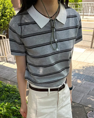 Border Color Slim Fit Short Sleeve Knit