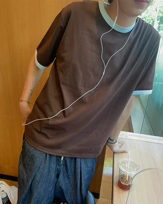 Retro-colored ringer neck T-shirt