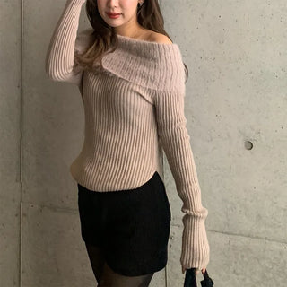 Fur off-shoulder knit