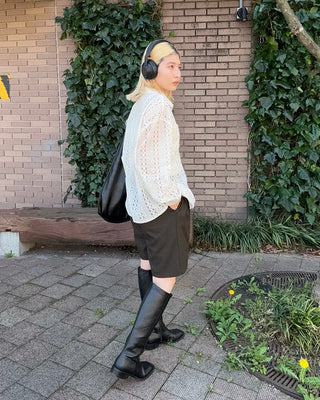 Side-seam almond-toe long boots