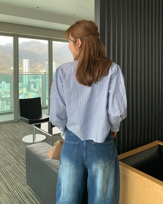Striped two-tone cropped shirt