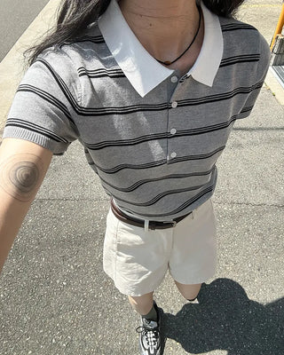 Border Color Slim Fit Short Sleeve Knit