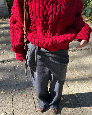 Drop Shoulder Bold Cable Crochet Sweater