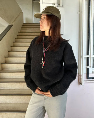 (Unisex) Wool Blend Round Neck Hairy Knit