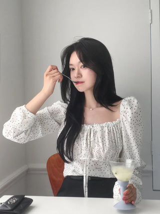 [S, M] Polka Dot Long-Sleeve Blouse