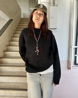 (Unisex) Wool Blend Round Neck Hairy Knit