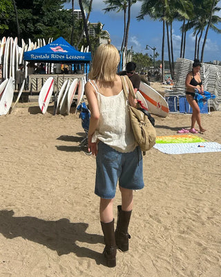 Straight-leg denim shorts
