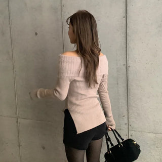 Fur off-shoulder knit