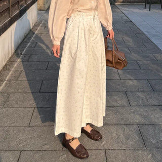 Flower pattern wide-leg pants with elastic waistband