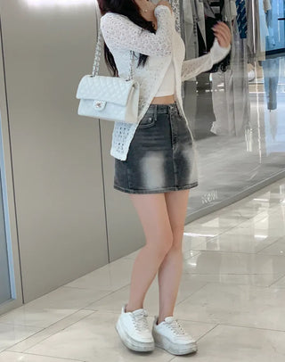 Long slit net cardigan (2 colors)
