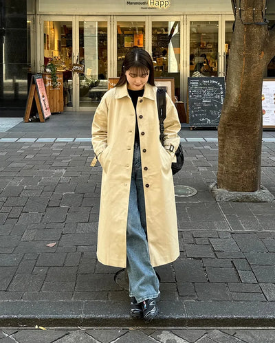 Single-breasted long trench coat