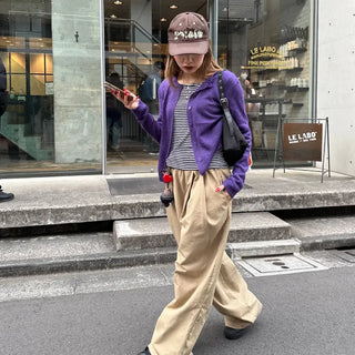 Double-pleated cotton wide-leg pants