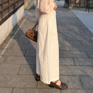 Flower pattern wide-leg pants with elastic waistband