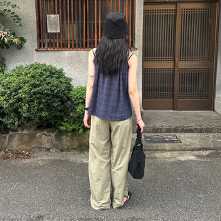 Checked shirred sleeveless blouse