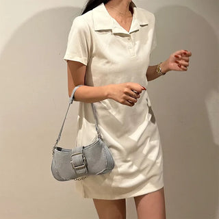 Denim buckle shoulder bag