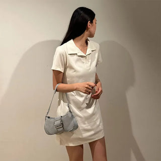 Denim buckle shoulder bag