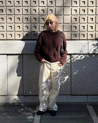 Drop Shoulder Bold Cable Crochet Sweater
