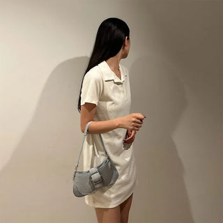 Denim buckle shoulder bag