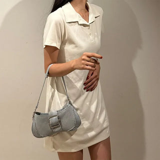 Denim buckle shoulder bag