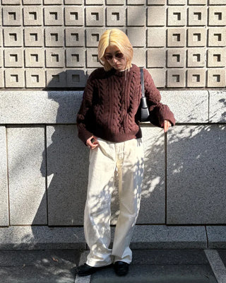 Drop Shoulder Bold Cable Crochet Sweater