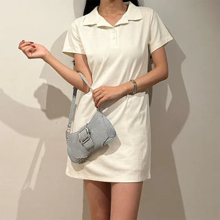 Denim buckle shoulder bag