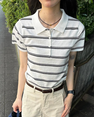 Border Color Slim Fit Short Sleeve Knit