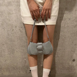 Denim buckle shoulder bag