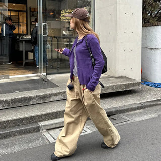 Double-pleated cotton wide-leg pants