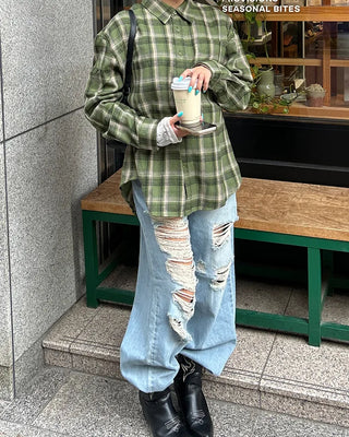 Patch pocket collar check shirt