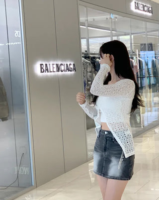 Long slit net cardigan (2 colors)
