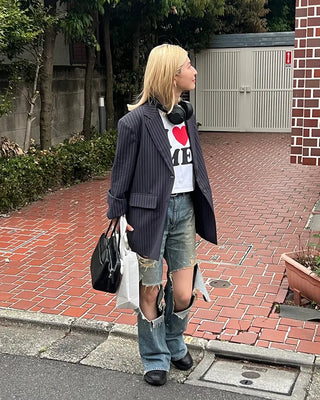 Striped Shoulder Pad Oversized Jacket