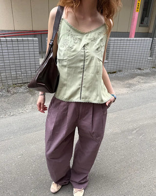 Wide-leg cotton pants with pintucks