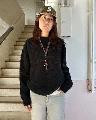 (Unisex) Wool Blend Round Neck Hairy Knit