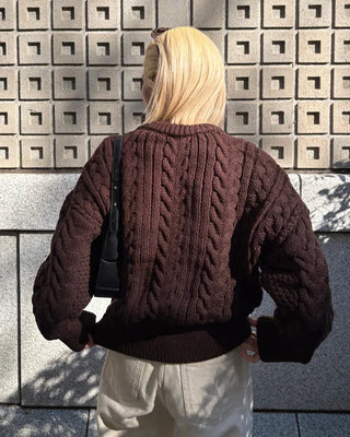 Drop Shoulder Bold Cable Crochet Sweater
