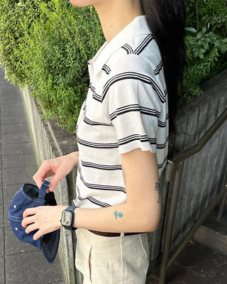 Border Color Slim Fit Short Sleeve Knit