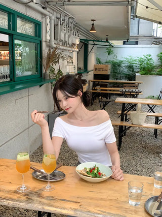 [5 colors] Shirred Off Short Sleeve T-Shirt