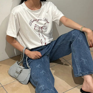 Denim buckle shoulder bag
