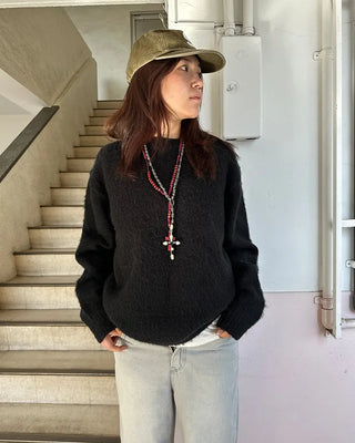 (Unisex) Wool Blend Round Neck Hairy Knit