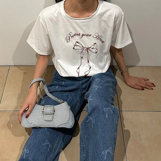 Denim buckle shoulder bag