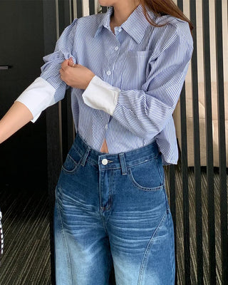 Striped two-tone cropped shirt
