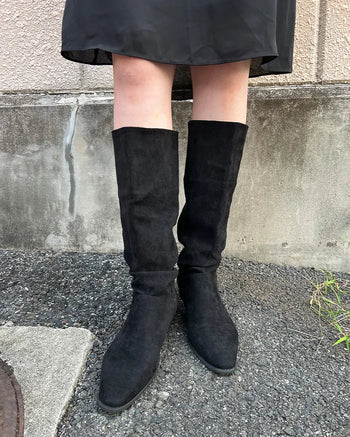 Suede Shirring Long Boots