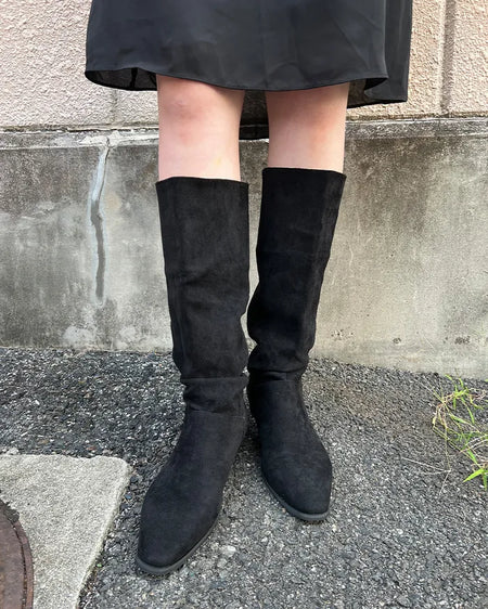 Suede Shirring Long Boots