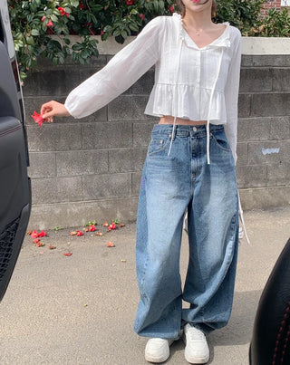 Frilled ribbon blouse