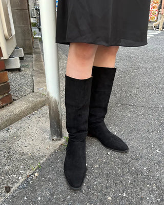 Suede Shirring Long Boots