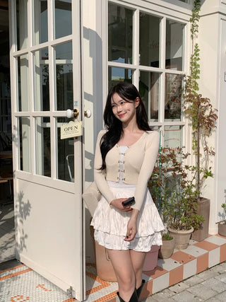 [2 colors] Velour tiered skirt