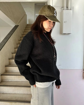 (Unisex) Wool Blend Round Neck Hairy Knit
