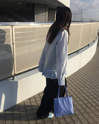 Two-pleat, center-creased wide-leg slacks