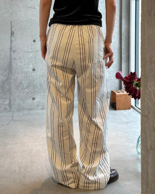 Elastic waist triple stripe cotton pants