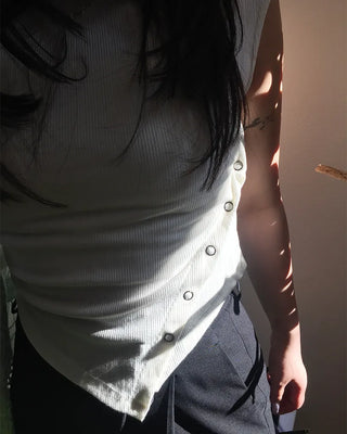 Asymmetrical Snap Button Sleeveless Top