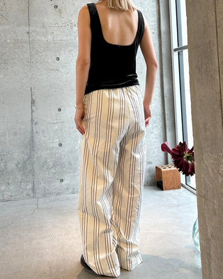 Elastic waist triple stripe cotton pants
